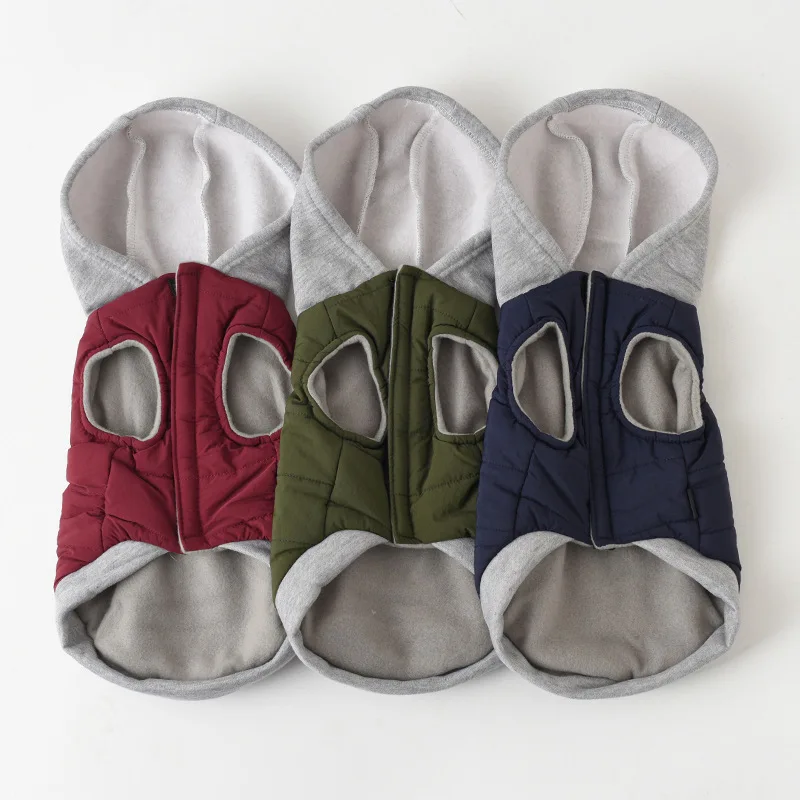 

Pet Dog Warm Coats Stitching Hooded Pet Vest for Small and Medium Dogs Thickened Autumn and Winter Fashion Dog Jacket with Cap