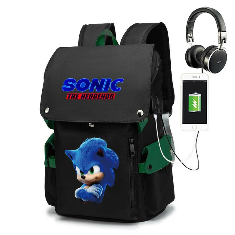 

2022 New Arrival Sonics Backpack The Hedgehogs Cartoon Print Decor Backpack USB Rechargeable Backpack Gift for Kids Students
