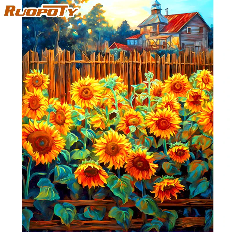 

RUOPOTY Diy Painting By Numbers With Frame Acrylic Paint On Canvas Picture By Numbers For Adults Starter Kits Sunflower 40x50cm