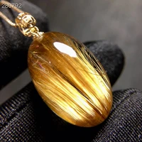 genuine natural gold rutilated quartz oval pendant necklace 2314 210 8mm brazil rutilted women men jewelry aaaaaaaa