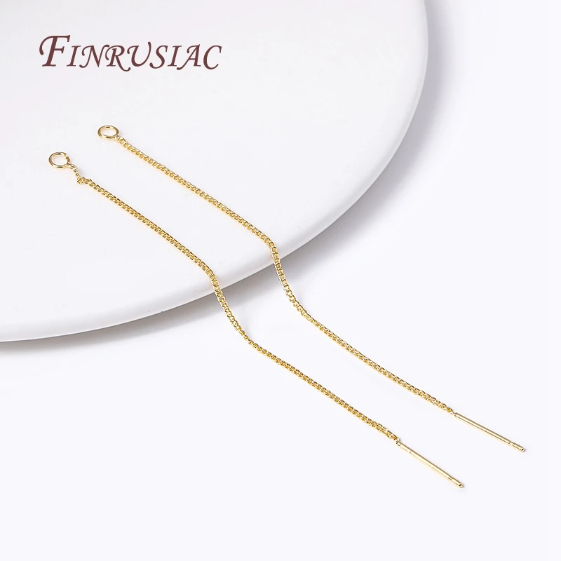 18K Gold Plated Ear Thread with Open Ring,85mm Long Tassel Earwire ,Brass Thin Chain Ear Wire For Earrings Making Accessories