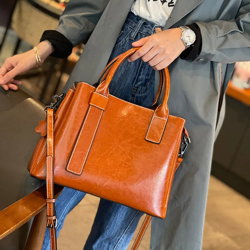 

Модная кожаная сумка Cattlehide, однотонная подходящая ко всему женская сумка, сумка на плечо, вместительная сумка через плечо, кожаная сумка