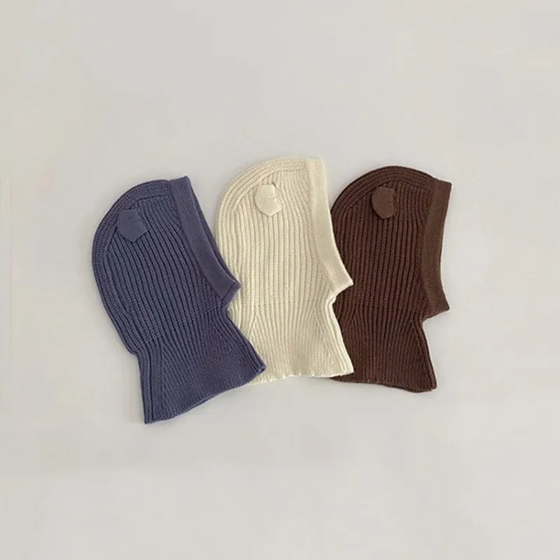 

Autumn Winter Cute Bear Earmuffs Pullover Caps Solid Boy Girl Baby Cold-proof Knitted Scarf Hat Infant Shawl Cap Kid Accessories