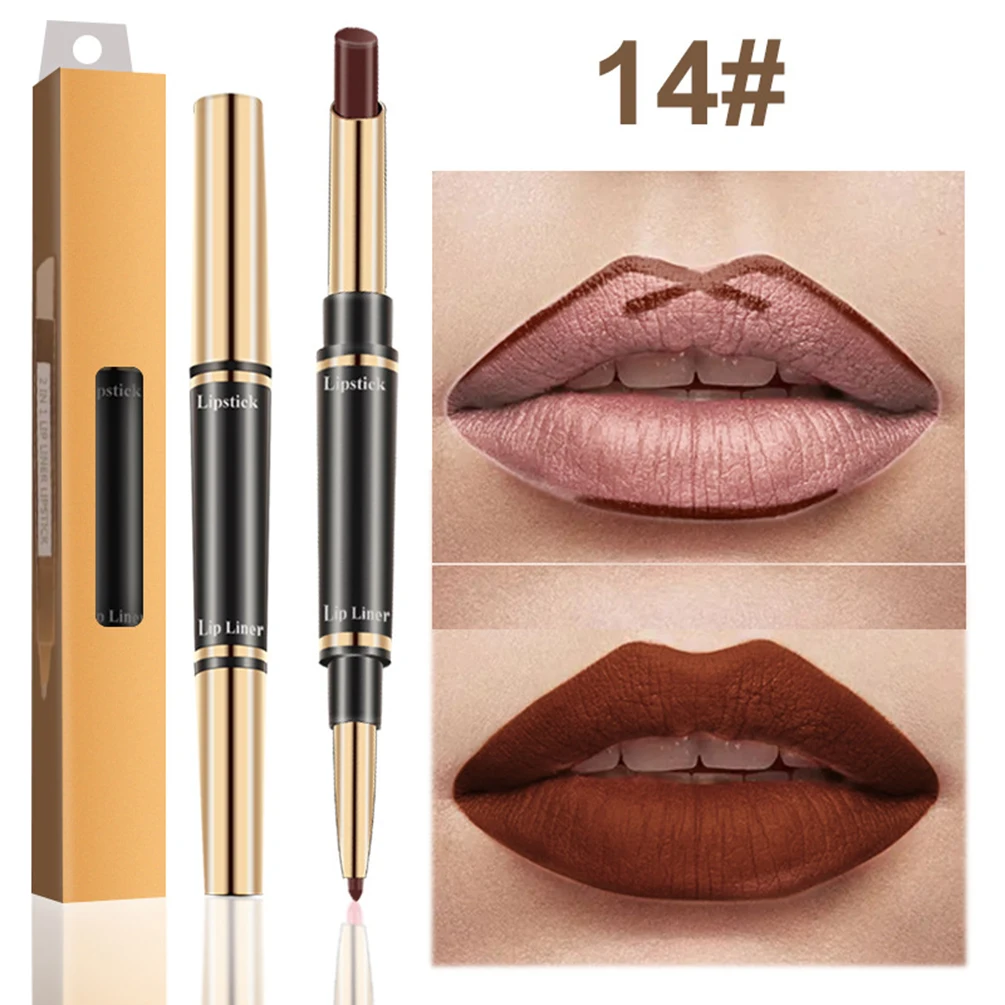 

New Matte Luxury Gold Double-ended Lipstick Lip Liner 2 In 1 Private Label Portable Moisturizing Waterproof Lipstick 12 Colors