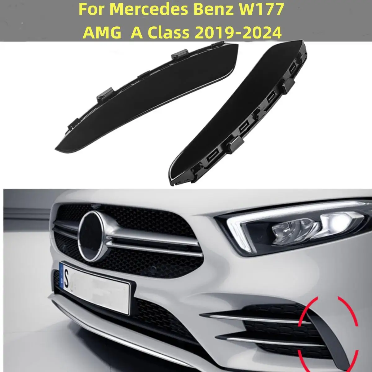 

Декоративные накладки-канарды на передний бампер для Mercedes-Benz A-класса W177 AMG A180 A200 A250 A35 2019-2023 гг.