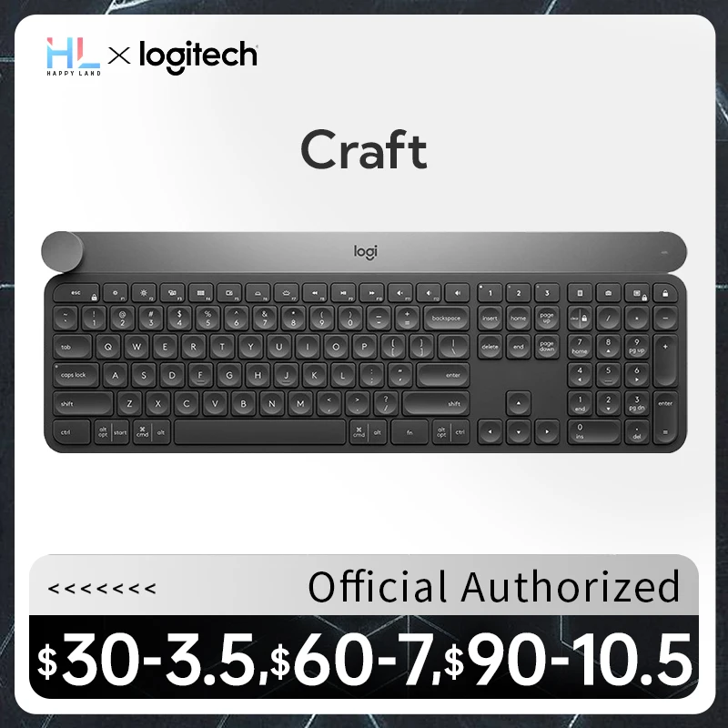 Беспроводная клавиатура Logitech Craft, 108 клавиш, умное управление, ручка подключения, переключатель подключения нескольких устройств, темно-серый