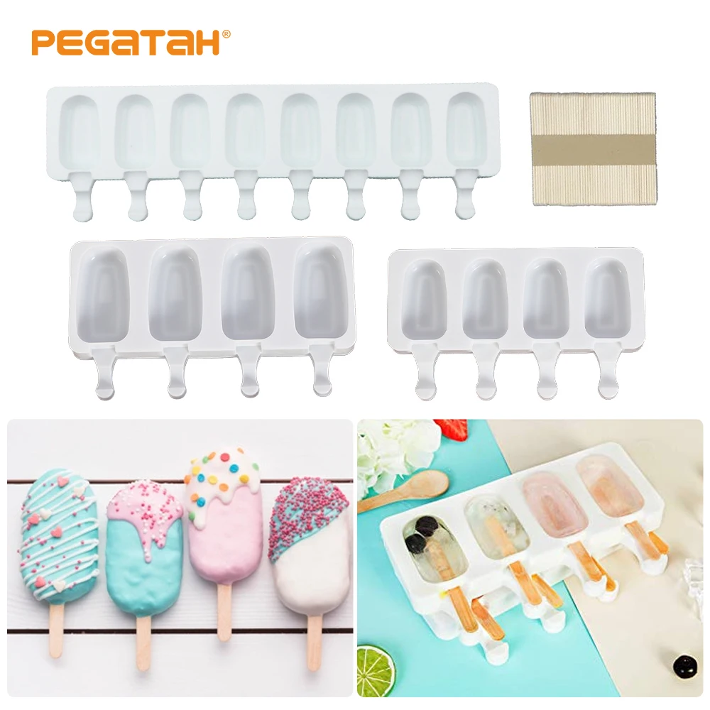 

4/8 Slot Silicone Ice Cream Mold DIY Homemade Popsicle Moulds Freezer Juice Ice Pop Cube Maker Tray Kitchen Gadget Accessories