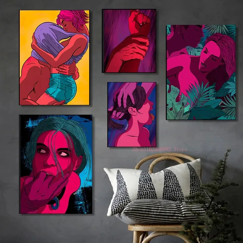 Сексуальные Пары Телесного Цвета На Холсте Современный Стиль Настенный Декор