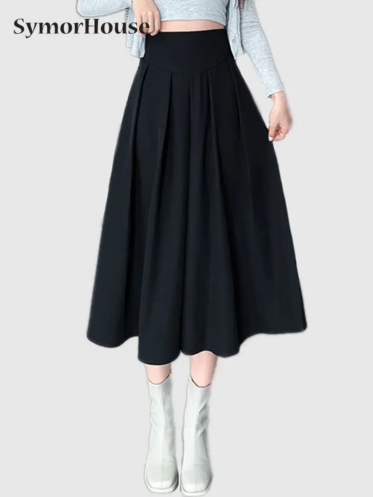 

High Waist Casual Pleated Skirts Women New Arrival 2022 Fashion Korean Style Solid Color Elegant A-line Umbrella Skirt Femael