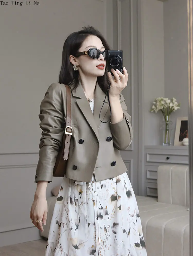 2023 Women New High Quality Genuine Sheep Leather Jacket Real Sheepskin Leather Suit W17