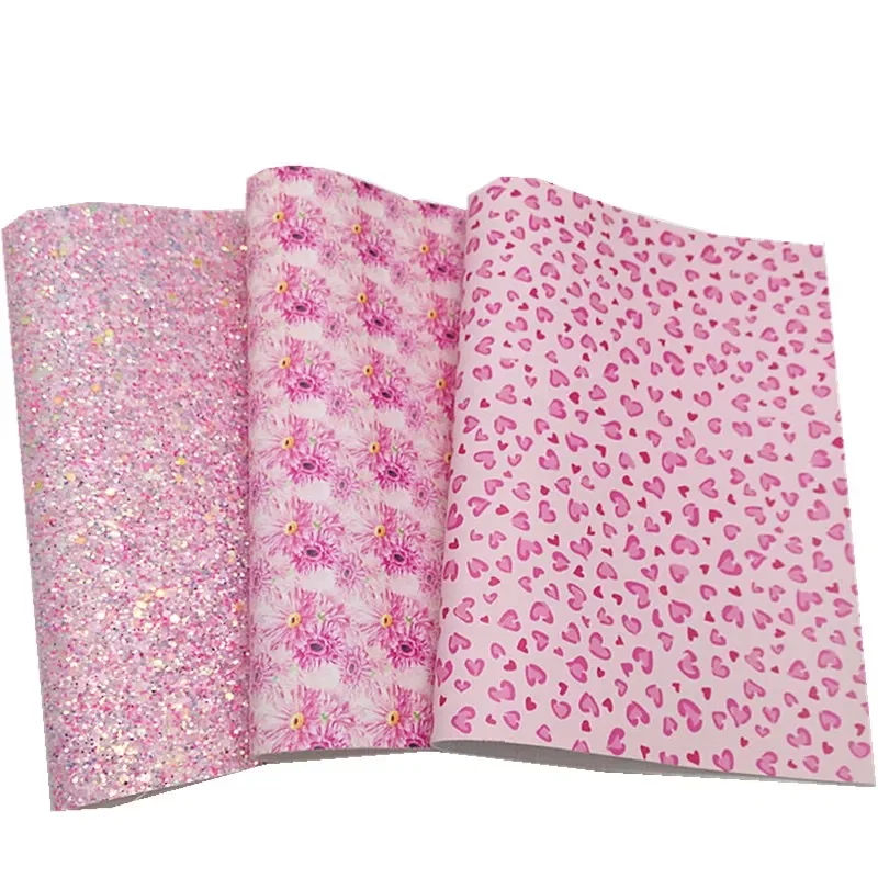 Розовые Блестящие Кожаные полосы сердца под заказ искусственная кожа