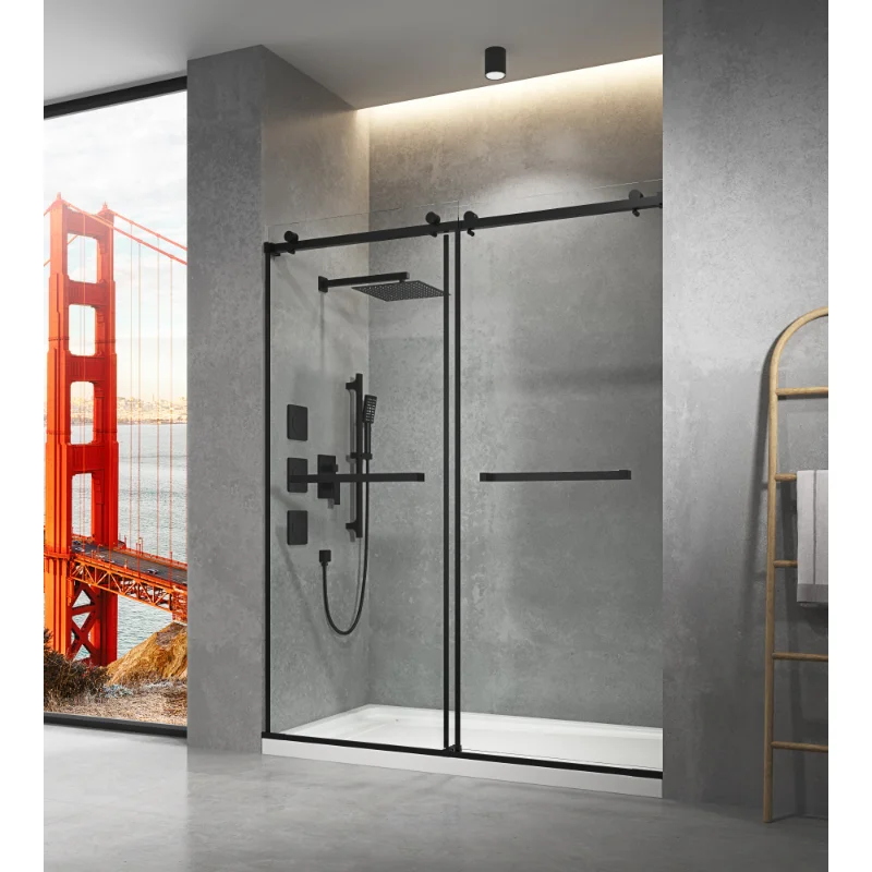 

60 In. W X 76 In. HSliding Frameless Shower Door In Matte Black with Clear Glass Matt Black Glass [US Stock]