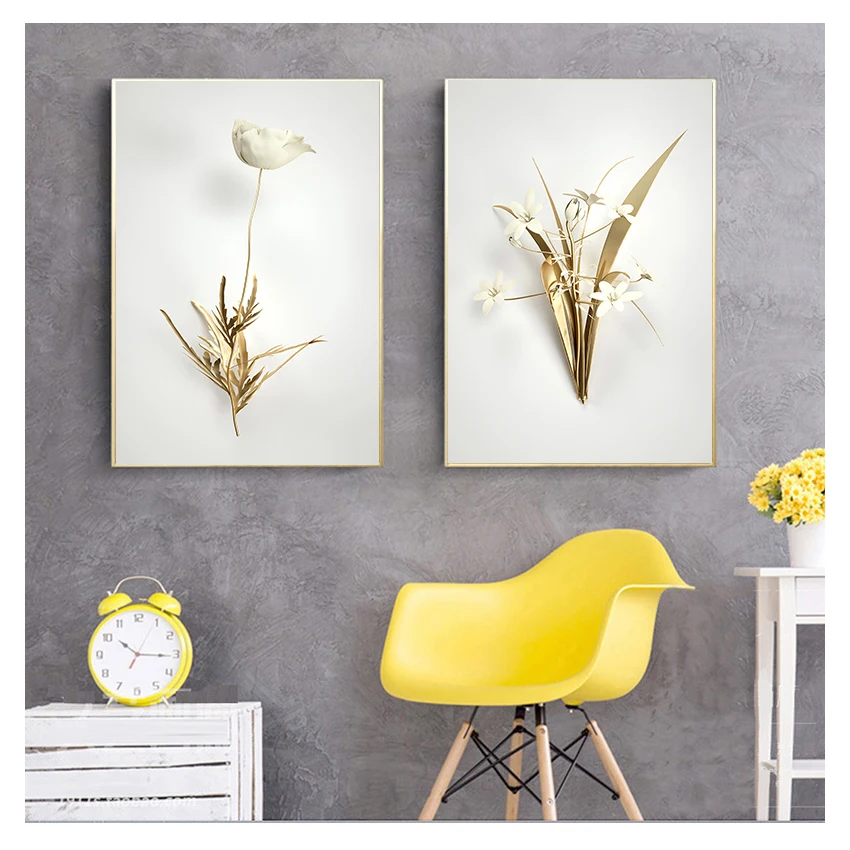 

Настенное искусство коридор картины в гостиной фотообои роскошные золотые растения листья холст живопись современный Минимализм