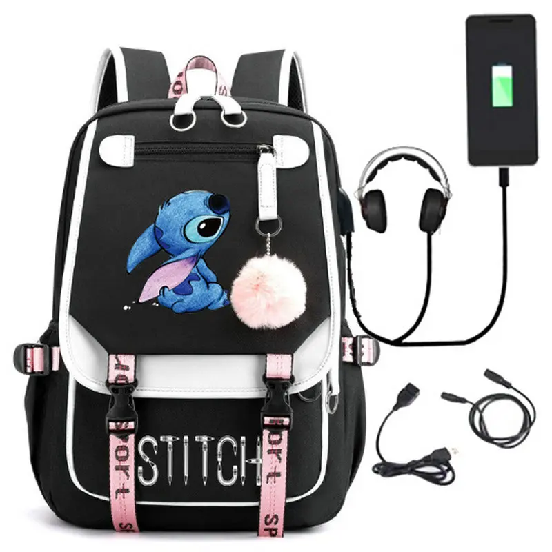Рюкзак Disney Stitch Mochila Feminina школьные сумки с зарядкой через USB рюкзак для ноутбука