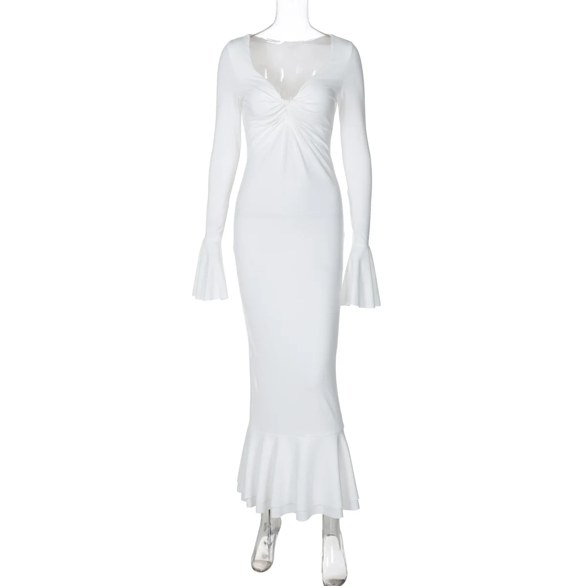 Сексуальное расклешенное вечернее клубное платье макси с длинными рукавами и