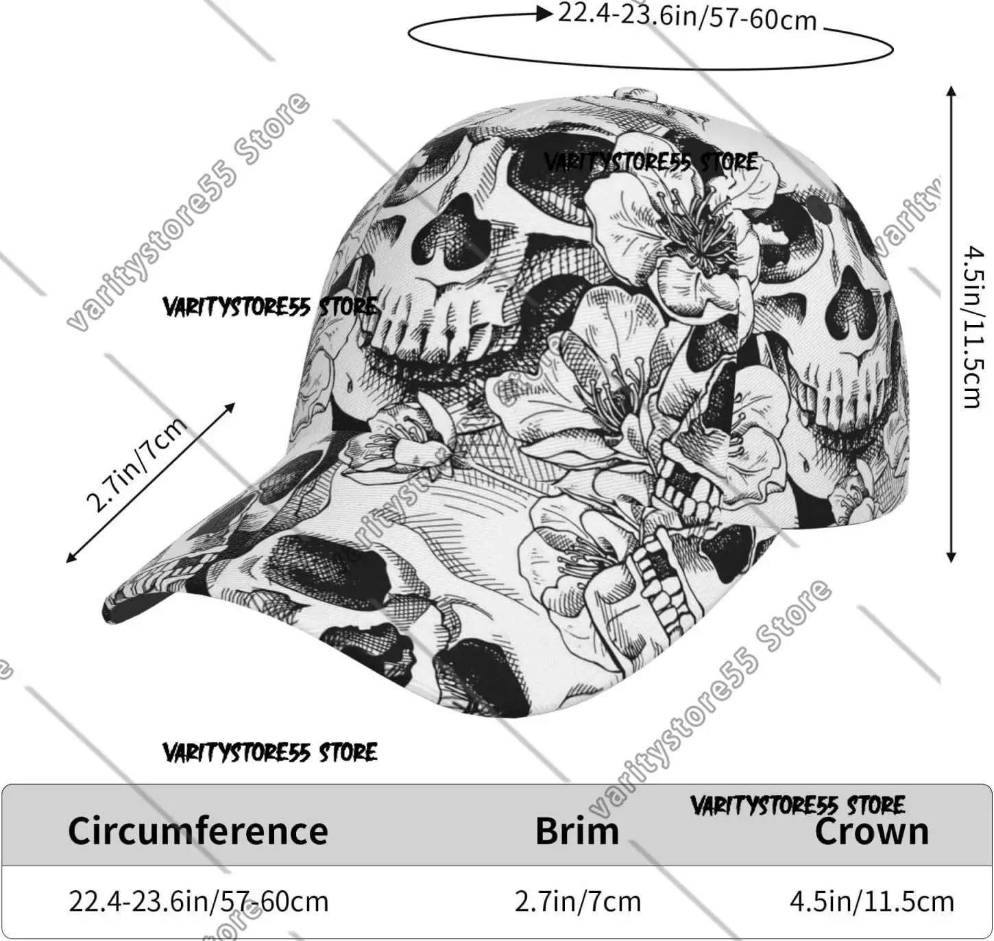 Фото Черно-белая модная бейсболка унисекс с черепом и цветком, шляпы Snapback, шляпа для папы, классическая регулируемая шляпа дальнобойщика для мужчин и женщин №5