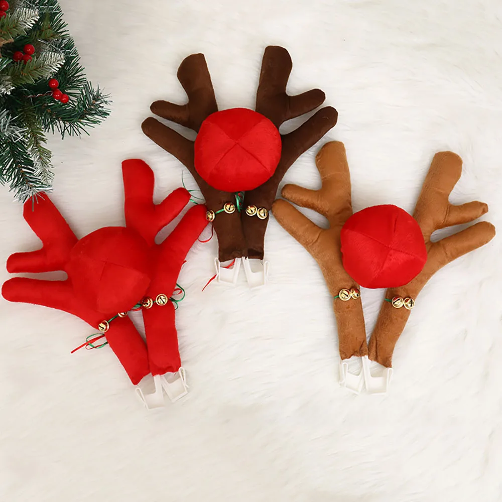 Red Nose Antlers Christmas Decorations, 17in Red Nose Elk Moose Festive Christmas Decorations Cars Trucks Vehicle Costumes