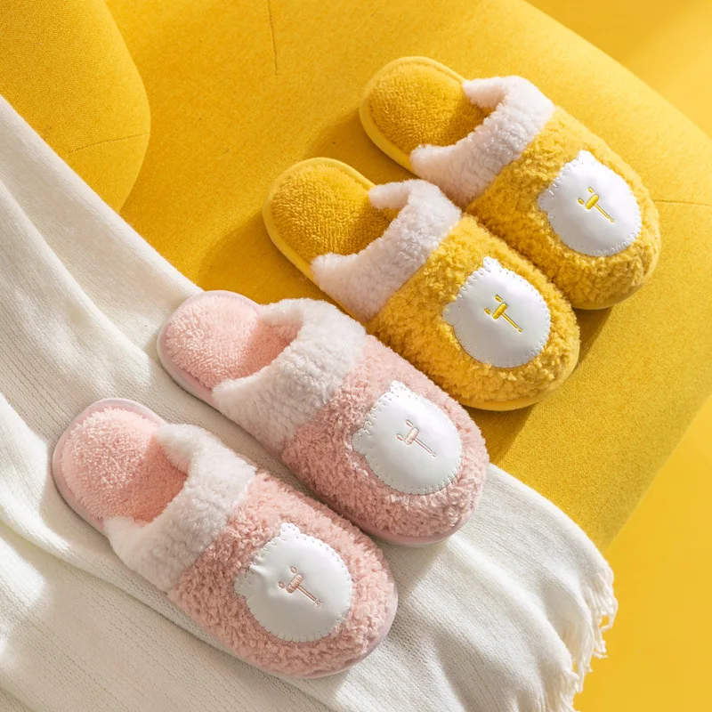 Cotton Slipper Lady 2022 New Lovely Bear Couple Indoor Home Warm Non-Slip Cartoon Soft Plush Students Comfortable Silence Shoes