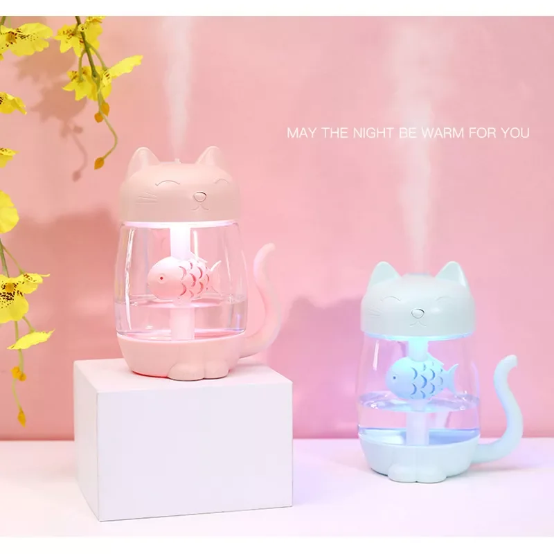 

350ML Cat USB Humidifier Air Purifier Mini Aroma Essential Oil Diffuser Portable Home Humidificador Mist Maker With Warm Lights