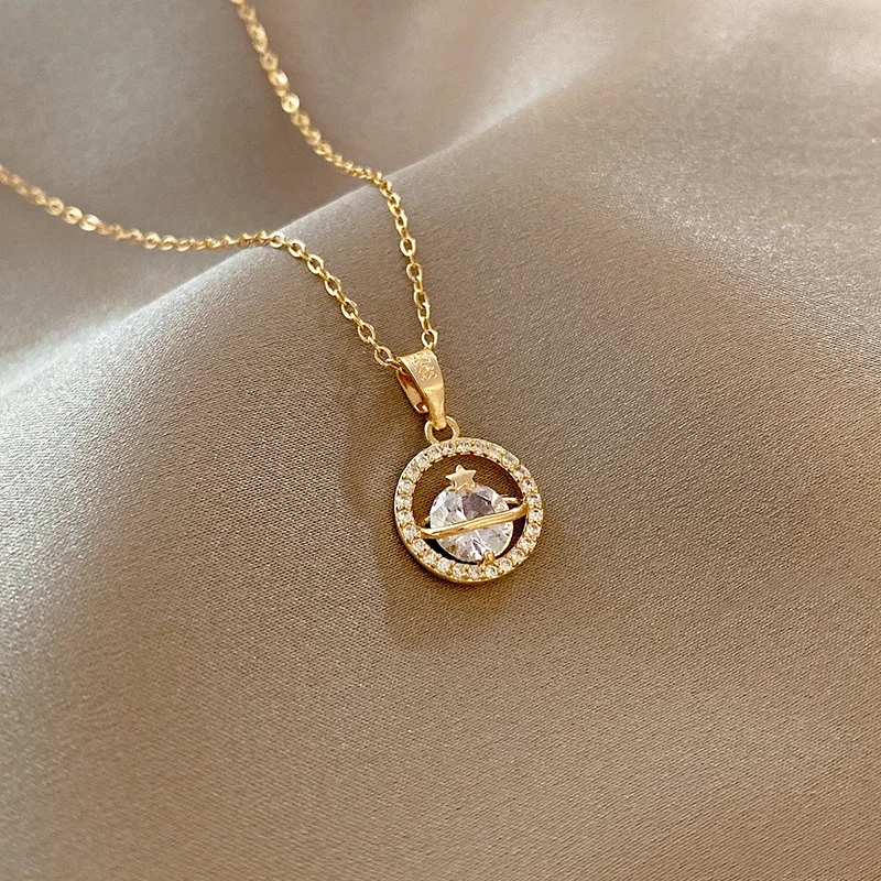 

Titanium Steel Classic Necklace Zircon Pendant For Women Girls Metal Chain Jewelry Ladies Fashion Trendy Gift Wedding Party