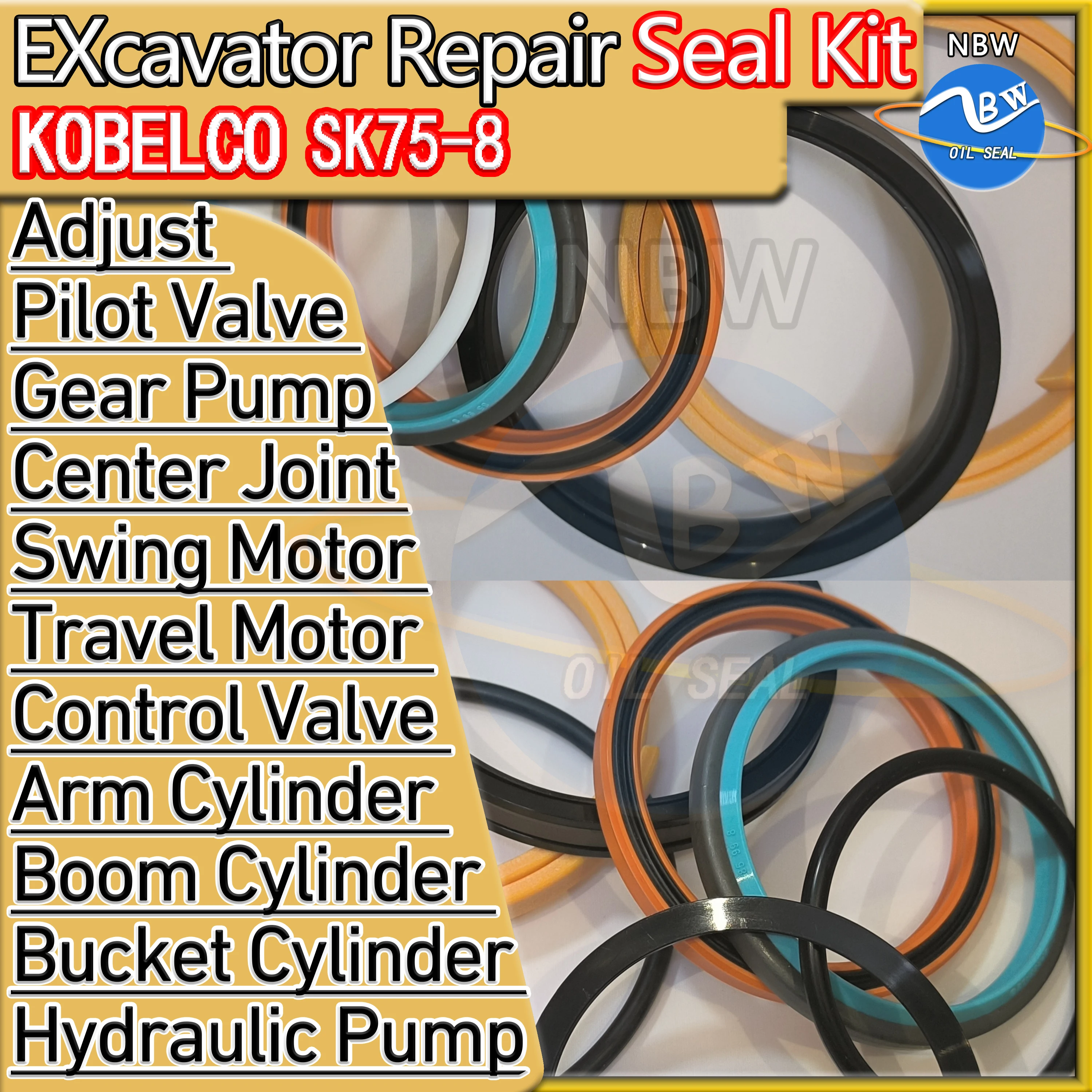 

KOBELCO SK75-8 Oil Seal Kit Pilot Valve Gear Pump Center Joint For Excavator Hydraulic Repair O-ring Swing Motor Control SK758