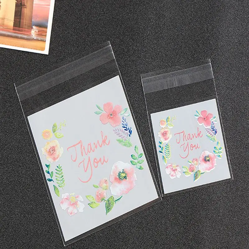 

100Pcs Plastic Bags Thank You Cookie&Candy Bag Self-Adhesive for Wedding Birthday Party Gift Bag Biscuit Baking Packaging Bag