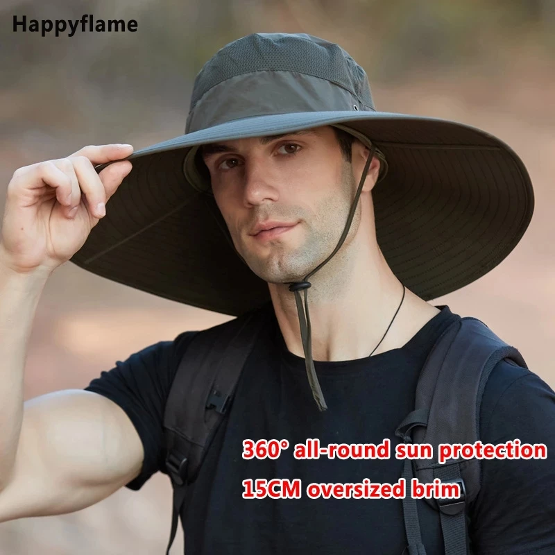

Hot Men's 15CM Big Wide Brim Fisherman Hat Outdoor Waterproof Sun Hat Mountaineering Cap Fashion Panama Hat Fishing Hats Unisex