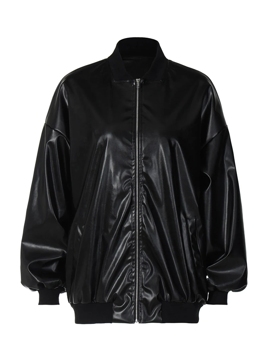 

Женская куртка из искусственной кожи, с длинным рукавом, на молнии