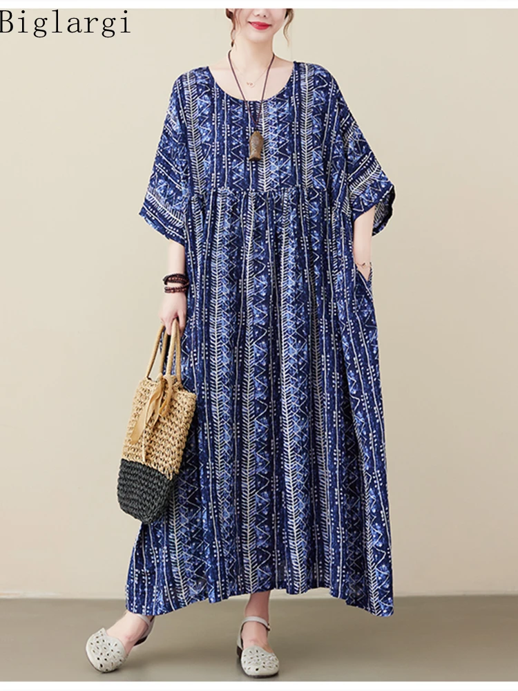 

Летнее женское платье с принтом большого размера, большие размеры, шикарные женские платья, новинка 2022, винтажное корейское женское хлопков...