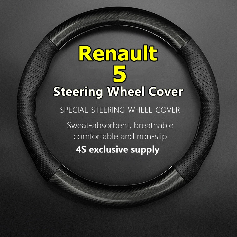 

For Renault 5 Steering Wheel Cover Genuine Leather Carbon Fiber Car PUleather