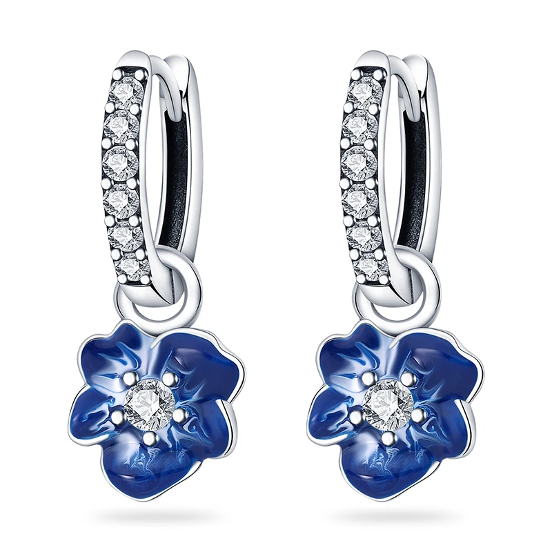 

2022 Sterling Silver 925 Earrings Blue Star Flower Stud Earrings Women Making Jewelry Gifts Wedding Party Engagement