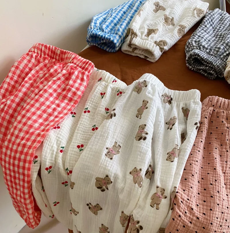 

Cute Bear Bloomers Summer Wear Girls Boys Printing Casual Trousers Cartoon Child Trendy New Thin Sports Cropped Trouser 80-120CM
