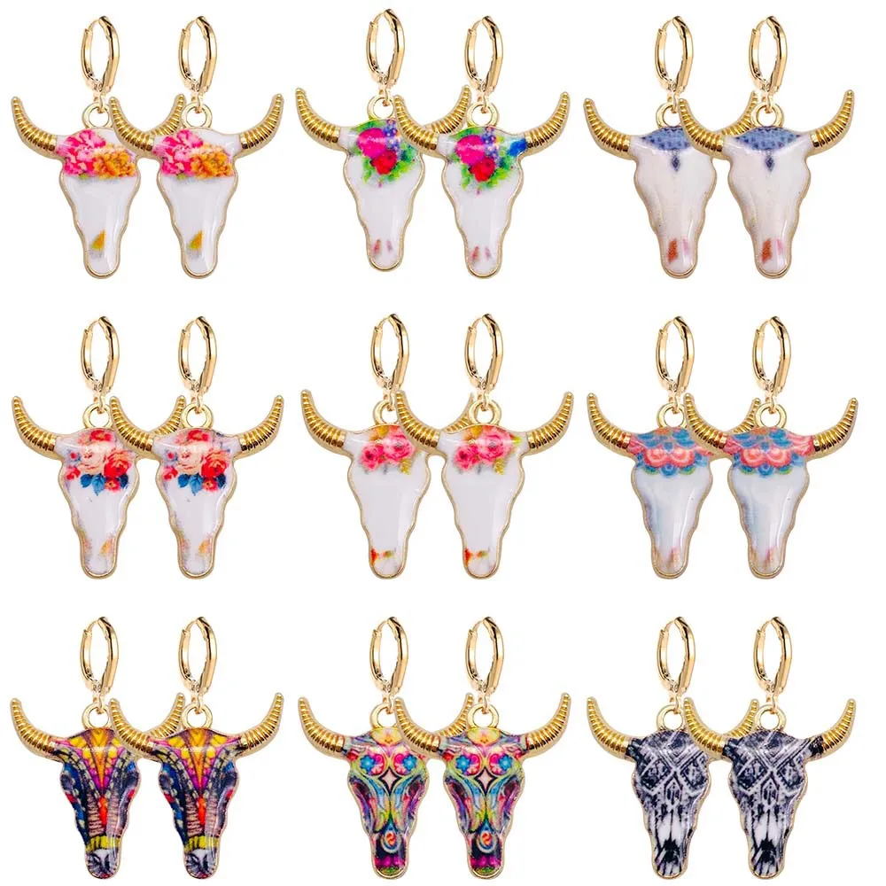 Красочные эмалированные серьги в форме головы быка новые европейские джинсовые