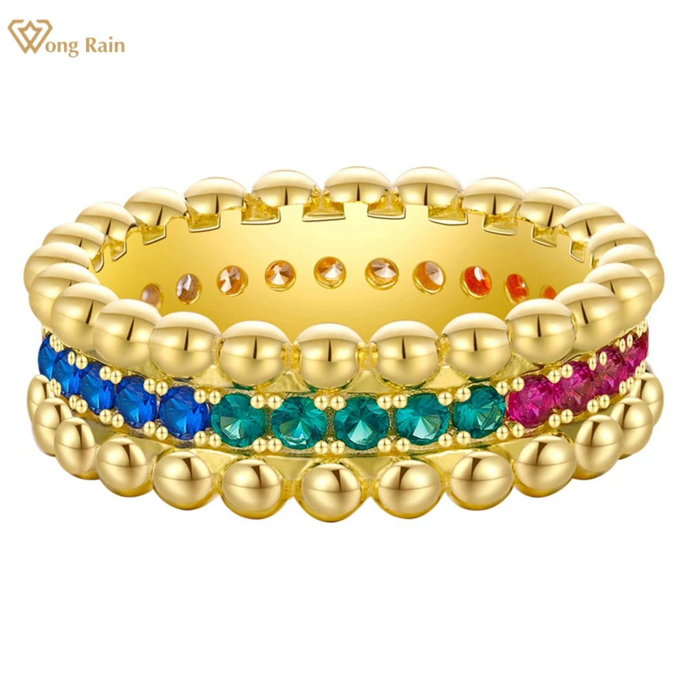 

Wong Rain 18K позолоченное 925 Стерлинговое Серебро, сапфир, драгоценный камень, индивидуальная Радуга, Женское кольцо, обручальное ювелирное изде...