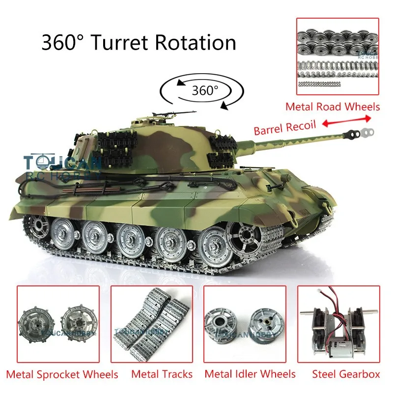 Heng Long масштаб 116 7,0 RC Tank King Tiger 3888A Металлические колеса Barrel Recoil RTR Индивидуальная модель Радиоуправление Panzer Toys (art.: 3920d21f8b77a) - 3920d21f8b77a
