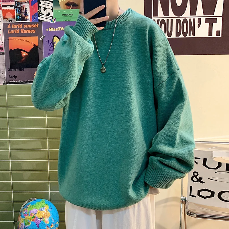 

Korean fashion sweater men's fashion casual white black gray O collar sweater