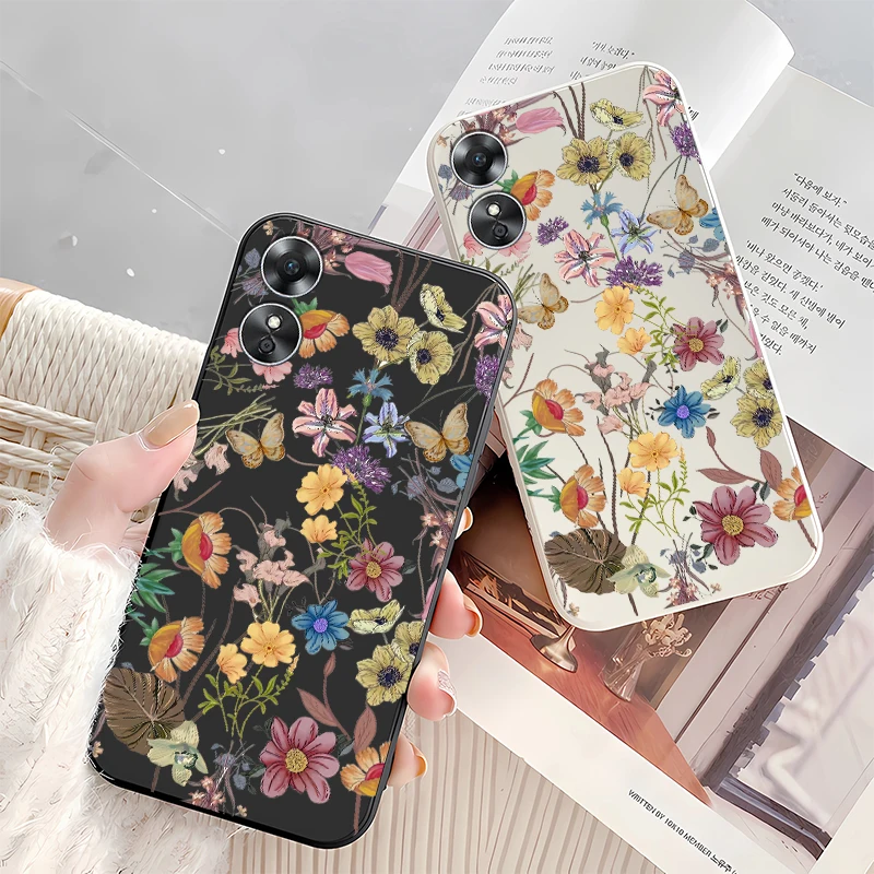 Чехол Showy Butterfly Flowers для OPPO A17 A16E A16K A16S A16 A15 A15S A12E A12S A12 A11K A11X A11S A11 Мягкий силиконовый