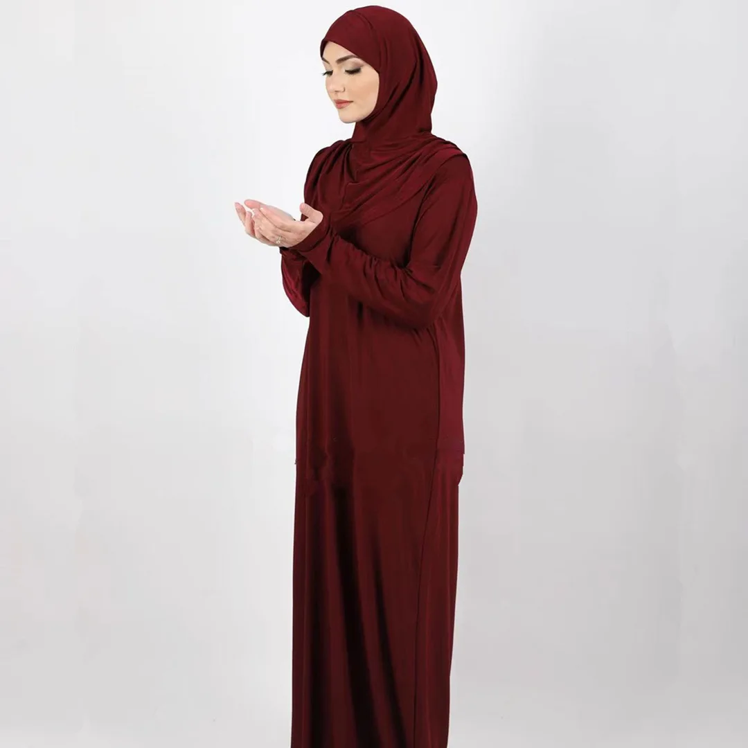 Рамадан 2 шт. искусственная молитва с капюшоном Jilbab химар хиджаб платье Абая для мусульман, Дубай Кафтан халат головной убор мусульманская о...