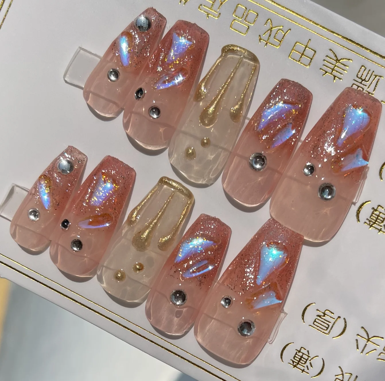 Накладные ногти ручной работы короткие накладные с дизайном и клеем подарки для