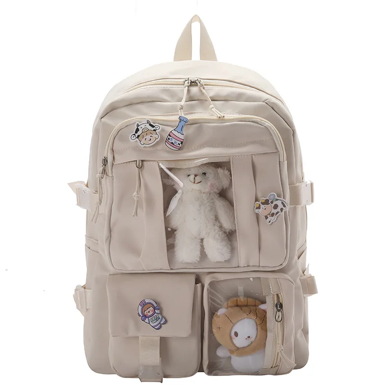 Large-capacity Solid Color Student Backpack Ins Japanese Campus Style Schoolbag for Boys and Girls Korean Girls Backpack