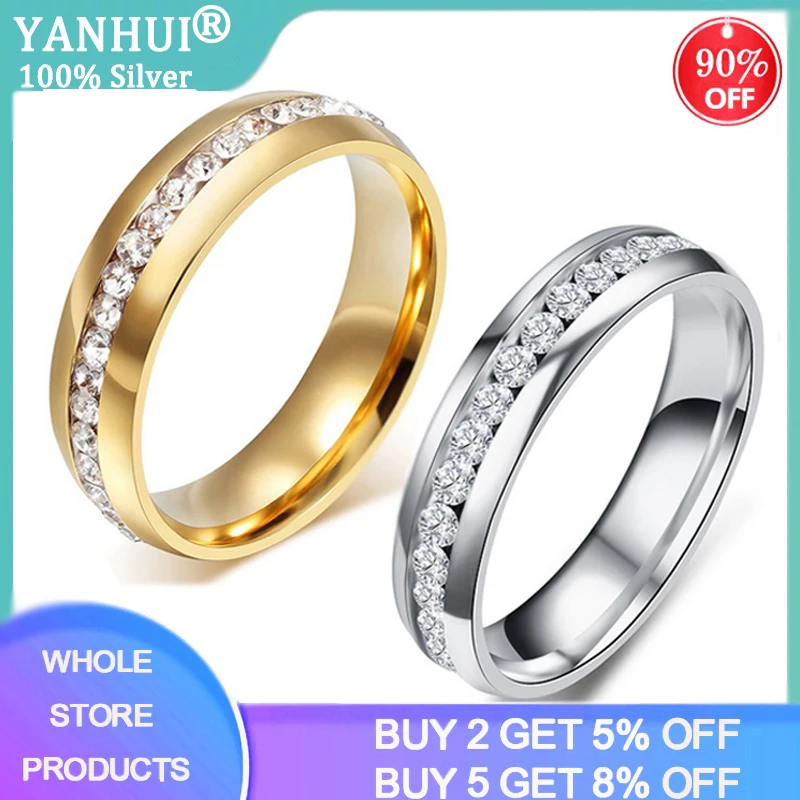 

YANHUI Never Fade 6mm Classic Wedding Ring for Men Women Gold/White Gold Color Stainless Steel Ring Lovers Jewelry US size 5-13