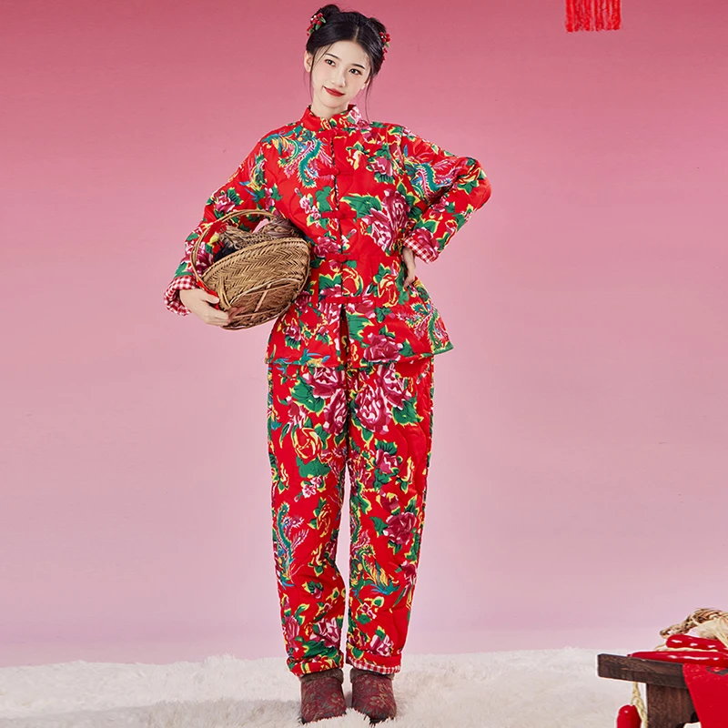 Стеганая куртка с большим цветком на северо-востоке стеганая Young Sle Chinese женская