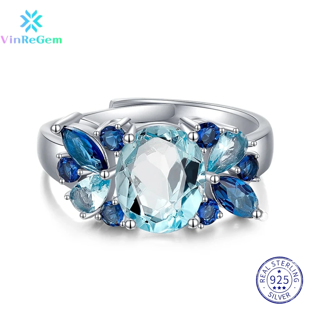 

Vinregem Genuine 925 Sterling Silver Oval 3CT Aquamarine Simulated Moissanite Rings for Women Vintage Jewelry Drop shipping