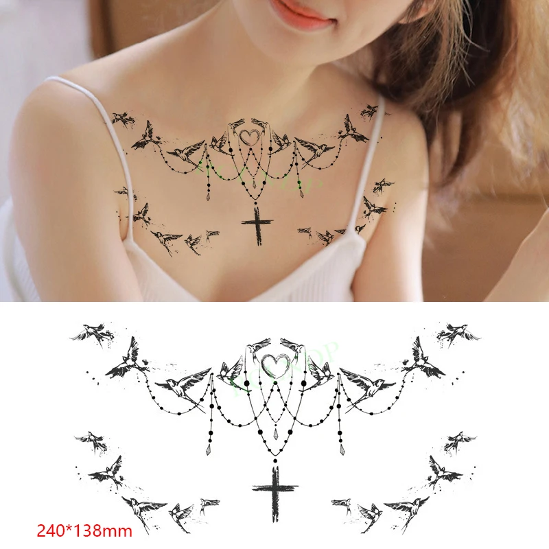 

Waterproof Temporary Tattoo Sticker Cross bird love waist chest on back tatto breast flash tatoo fake tattoos for women