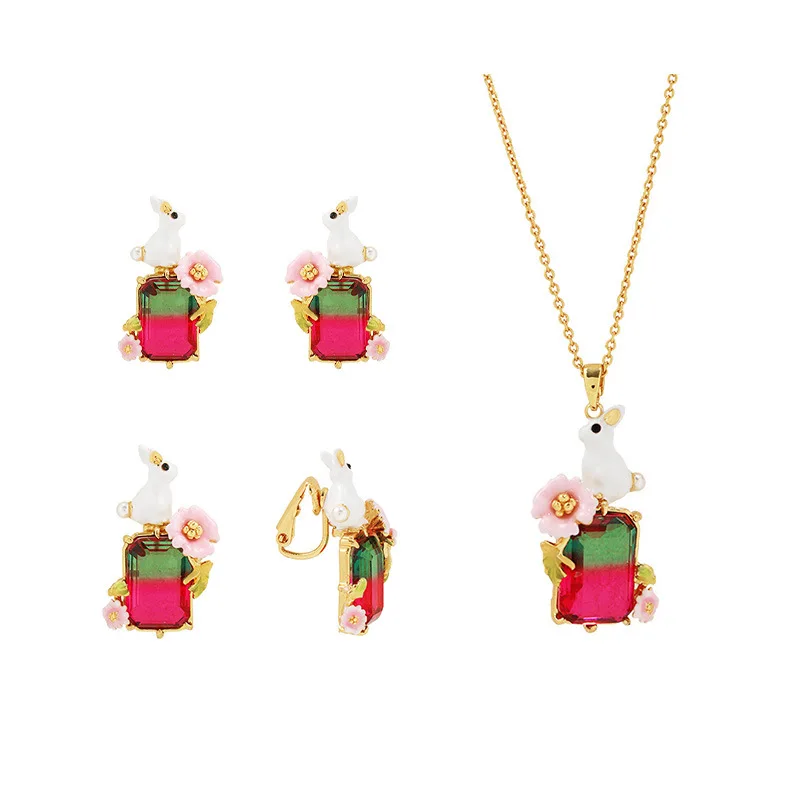 

Rabbit Necklace Ear Clip Stud Earrings Set Without Pierced Earrings