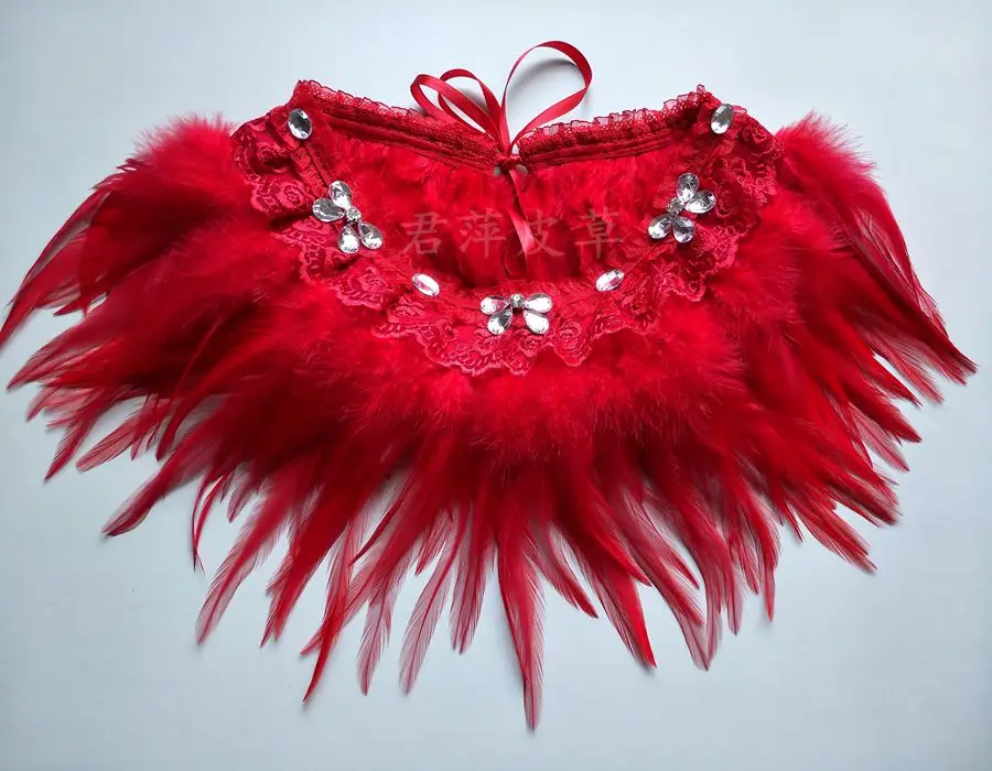 2022 New White Feather Cape New Design Real Feather Vintage Women Top Wear One Piece Diamond