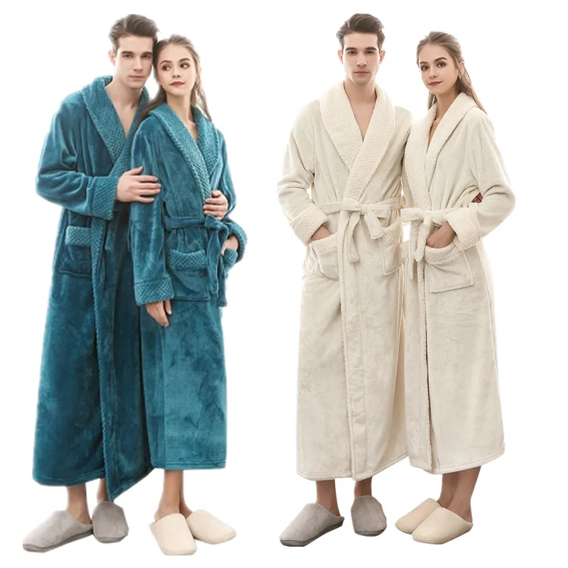 

Warm Coral Velvet Bathrobe Gown Homewear Couple's Nightgown Thickened Flannel Kimono Robes Luxury Warm Pajamas Sleepwear