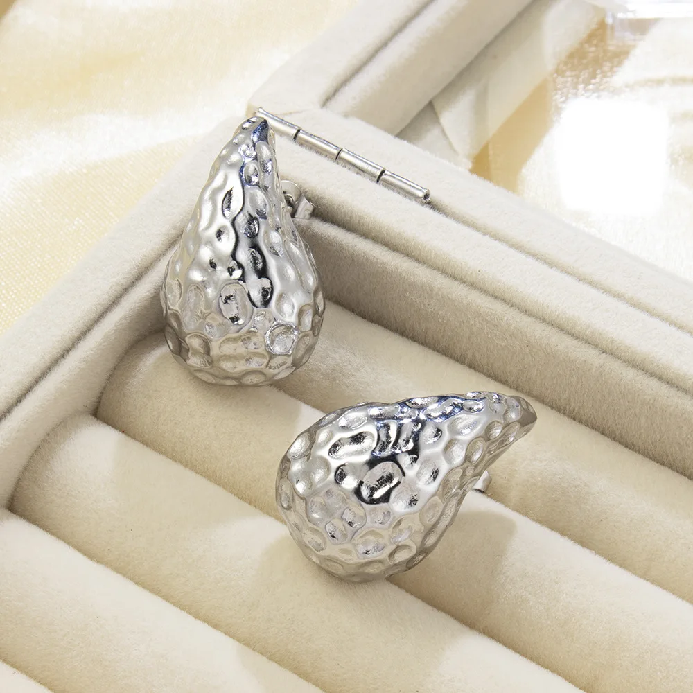 

European and American Women's Retro Stainless Steel Gold-plated Drop Hammer Earrings Ins Women's Fashion Geometric Earrings