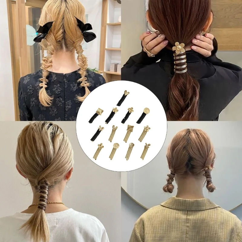 

Elegant Coiled Elastic Hair Scrunchies for Girls and Ladies Gift Coiled Hair Ties Telephone Cord Metal Heart