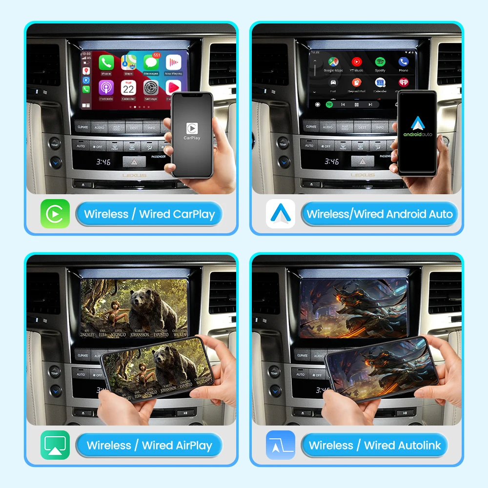 Фото Беспроводной комплект JoyeAuto CarPlay Android Auto для Lexus LX570 2013-2015 с поддержкой Mirror-Link, AirPlay, OEM камеры и микрофона (ретрофит) №2